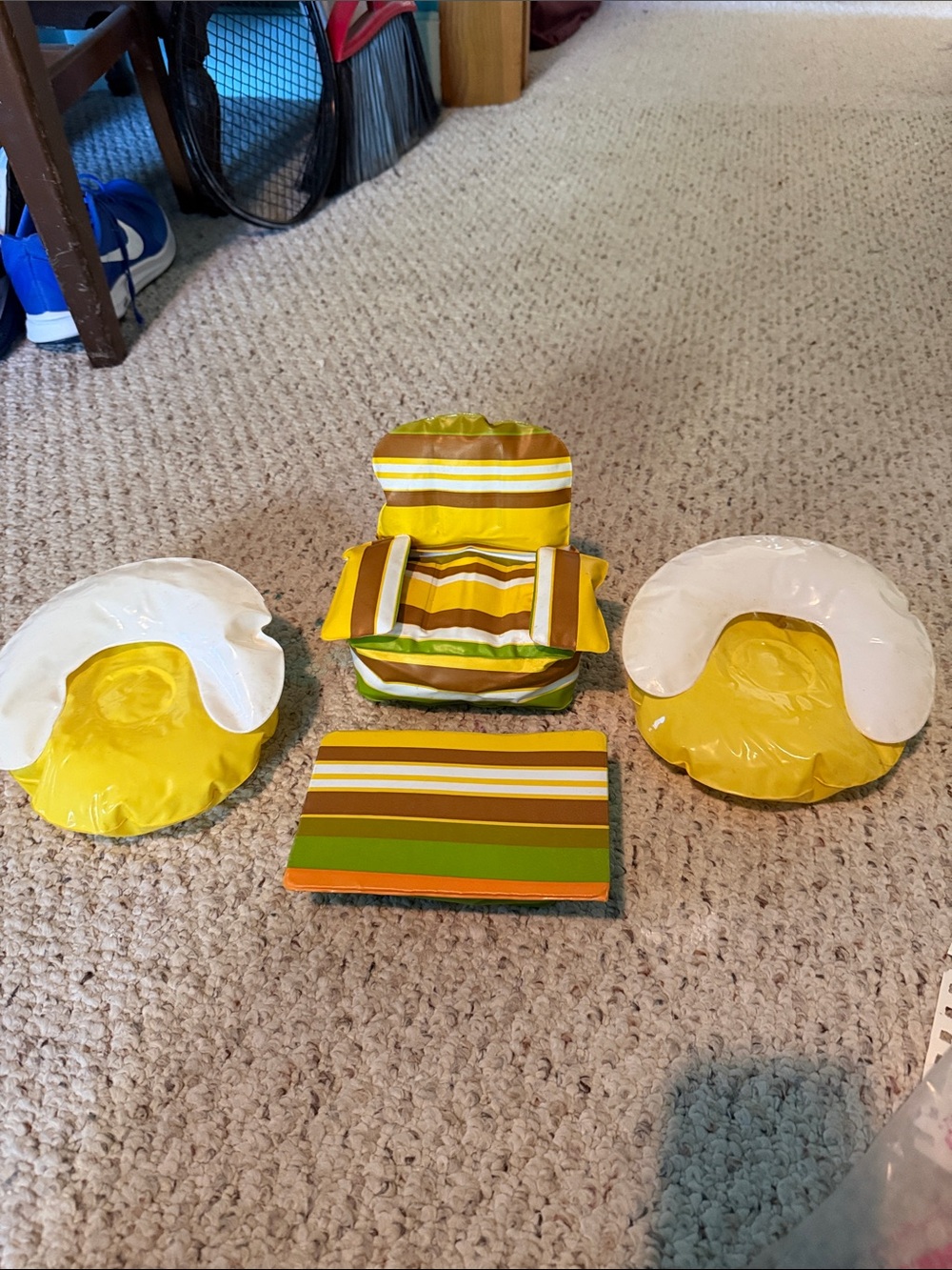 1977 Puff N Play Inflatable Doll Yellow/Green Striped Living room furniture set